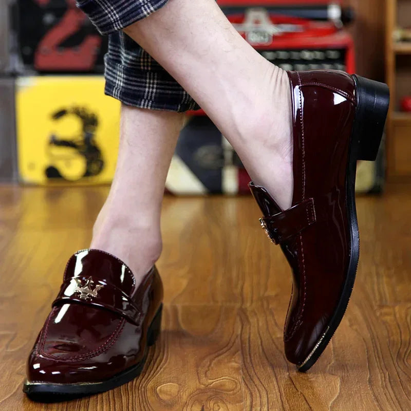 Men Glitter Leather Loafers – Pointed Toe Slip-On Party Dress Shoes