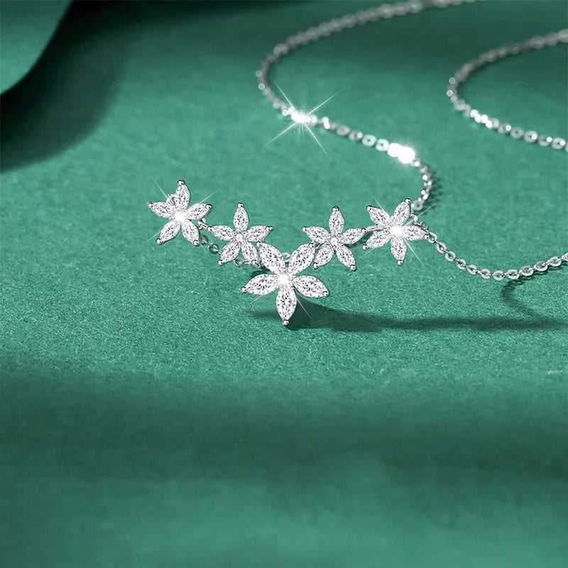 Lnngy Exquisite Moissanite Diamond Necklace for Women Pure 925 Sterling Silver Flower Pendant Necklaces 2025 Trend Jewelry