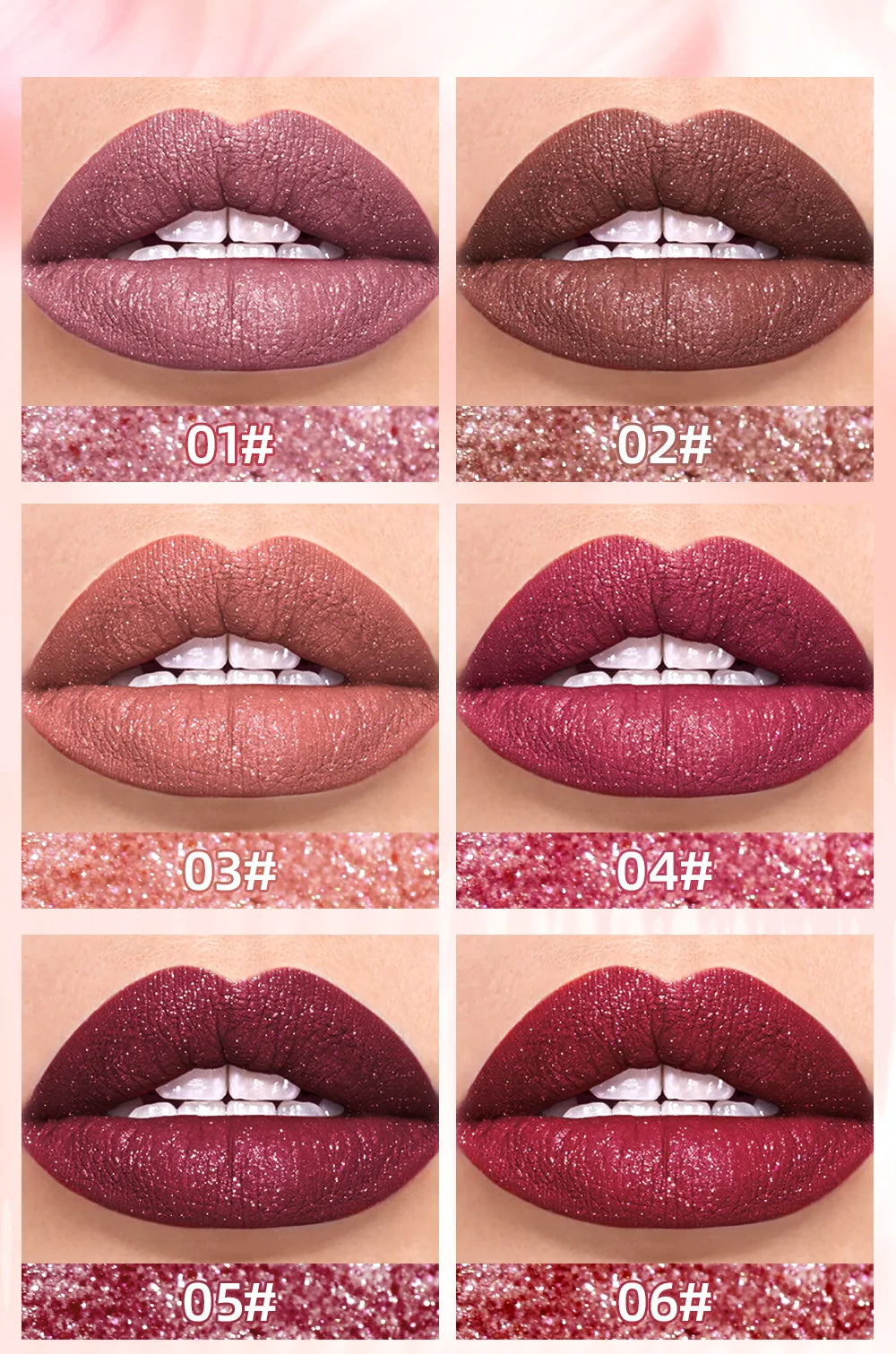 QIBEST Diamond Liquid Lipstick Moisturizing Lasting Purple Sparkling Waterproof Lip Gloss Matte Glitter Lipstick Korean Makeup