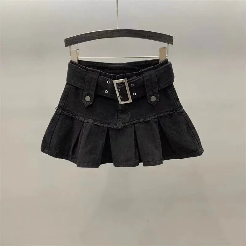 Gothic High Waisted Retro Y2k Skirt Letter Embroidery Patchwork Zipper Denim Pleated Mini Skirt Harajuku Womens Short Skirts