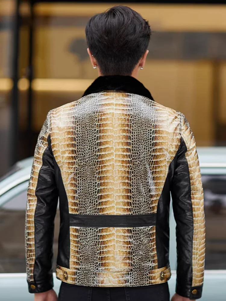 Men’s Party Mink Fur Sheepskin Leather Jacket – Slim Fit Patchwork Winter Coat
