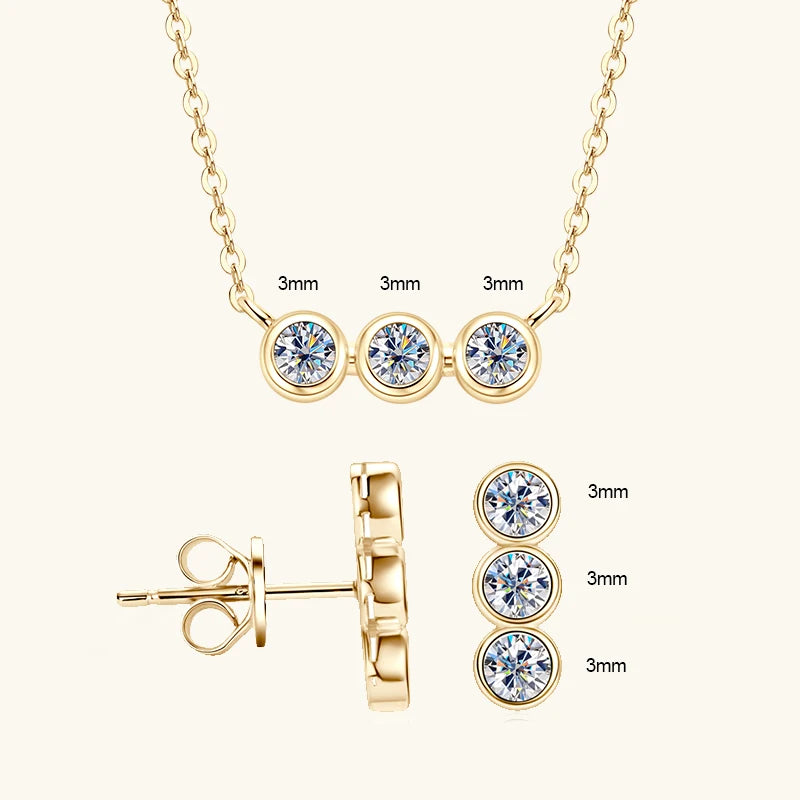 IOGOU 3mm Moissanite Jewelry Sets Real 925 Silver for Women 3 Stones Pendant Necklace Stud Earrings Set Valentine's Day Gifts