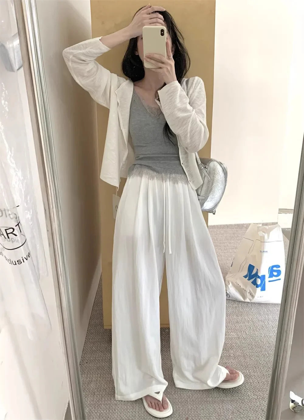 Slimming Wide Leg Cotton Linen Loose Fit Thin High Waist Casual Solid Color Summer Trousers for Women Elegant Drapey Style