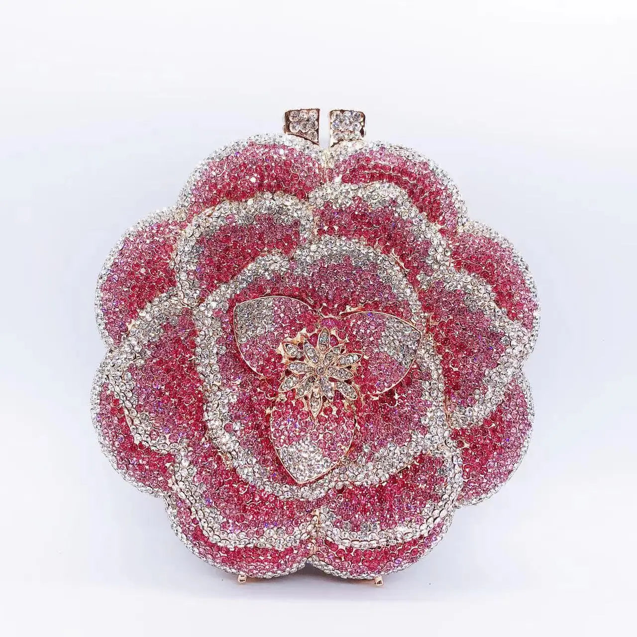 Rose Flower Pink/Green Rhinestones Evening Clutches Women Floral Yellow Crystal Evening Bags Bridal Wedding Party Clutch Purse