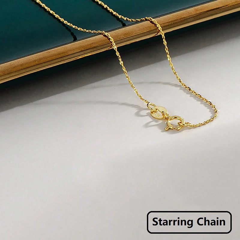 GRA 18K Gold Minimalist Box Snake Chain Necklace for Women Gift 40cm 45cm Choker Real 925 Sterling Silver Fashion Fine Jewelry