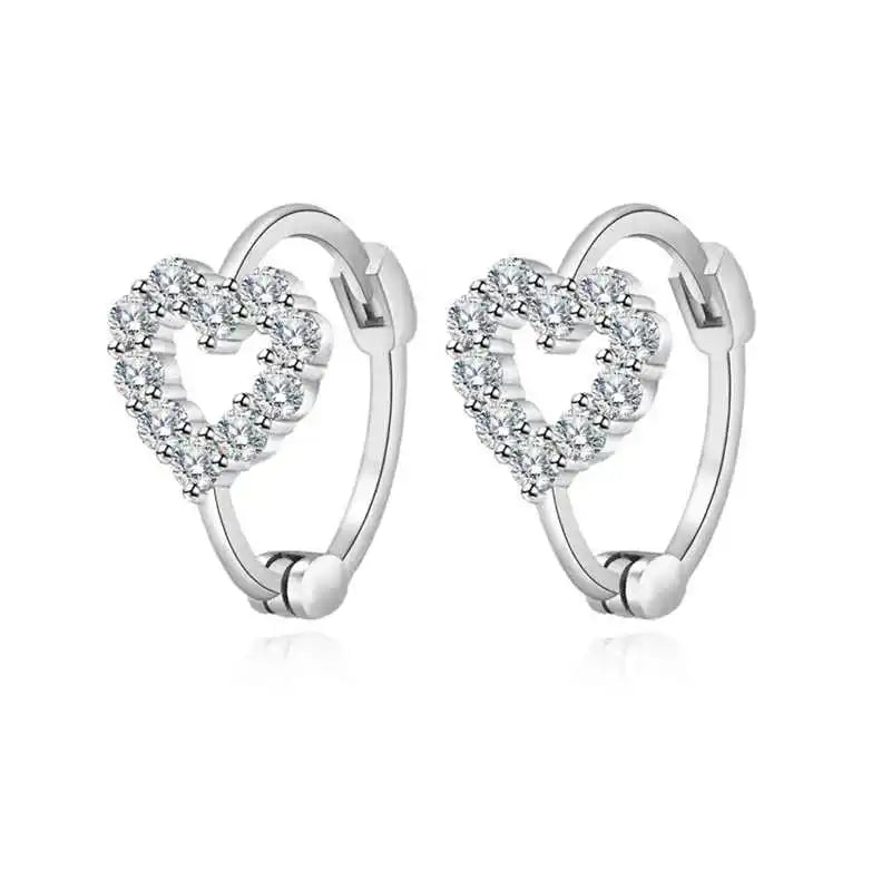 Lnngy Cute Hollow Heart Moissanite Hoop Earring For Women 925 Sterling Silver Shiny Stud Earrings Fashion Ear Buckle Jewelry