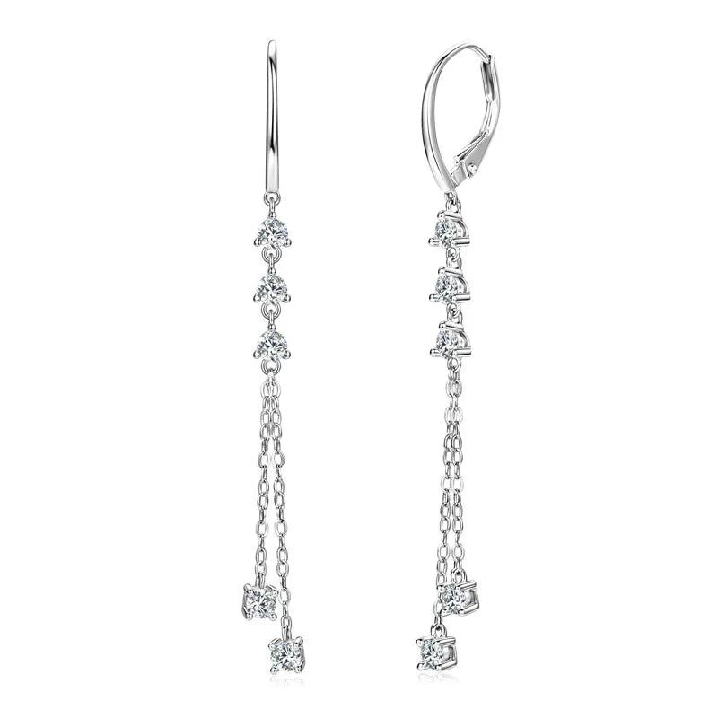 RAPRGOLD Certified Moissanite Tassels Chain Hoop Earring for Women 925 Sterling Silver Dangling Earrings Jewelry Gift pendientes