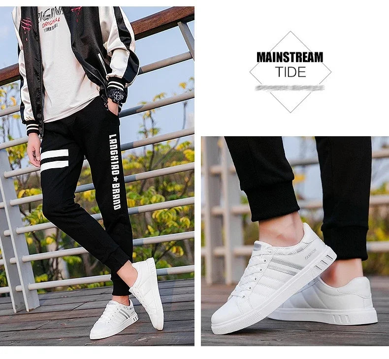 2024 Mens Casual Sneakers New Fashion Lace-up White Shoes Student Comfort Sports Plus Size Vulcanized Shoes Zapatillas De Hombre