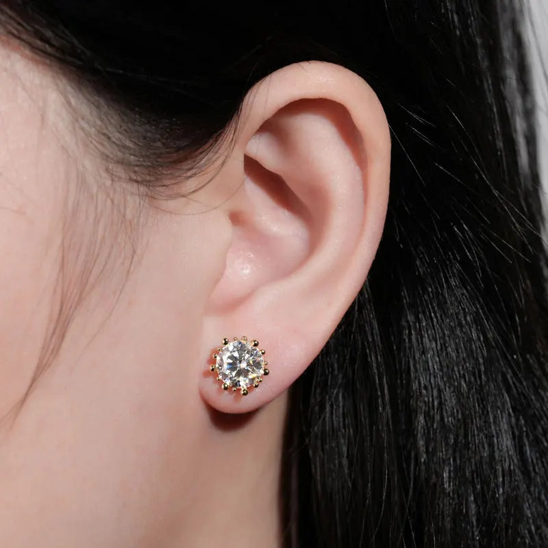 Lnngy Single 2.0ct Moissanite Stud Ear Women 925 Sterling Silver Fashion Earrings For Wedding Engagement Elegant Jewelry Gift