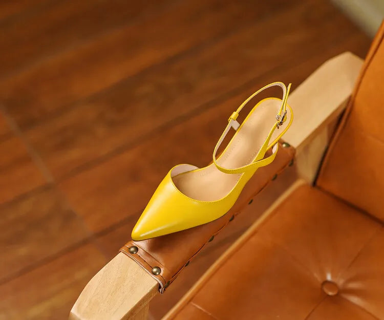 Summer Women Shoes Pointed Toe Thin Heel Women Sandals Genuine Leather Shoes for Women Slingback Elegant High Heels Party Shoes