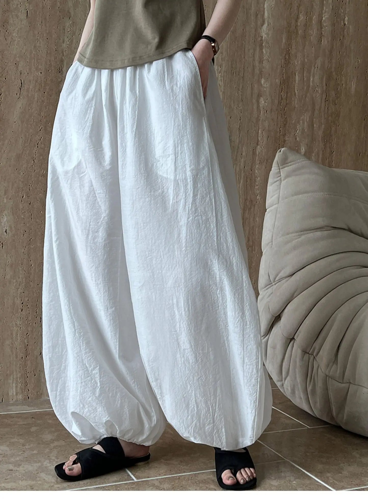 Oversized Bloomers 2025 New Summer Elegant Fashion Women Lantern Pants Casual Loose Breathable Cotton Wide Leg Pants
