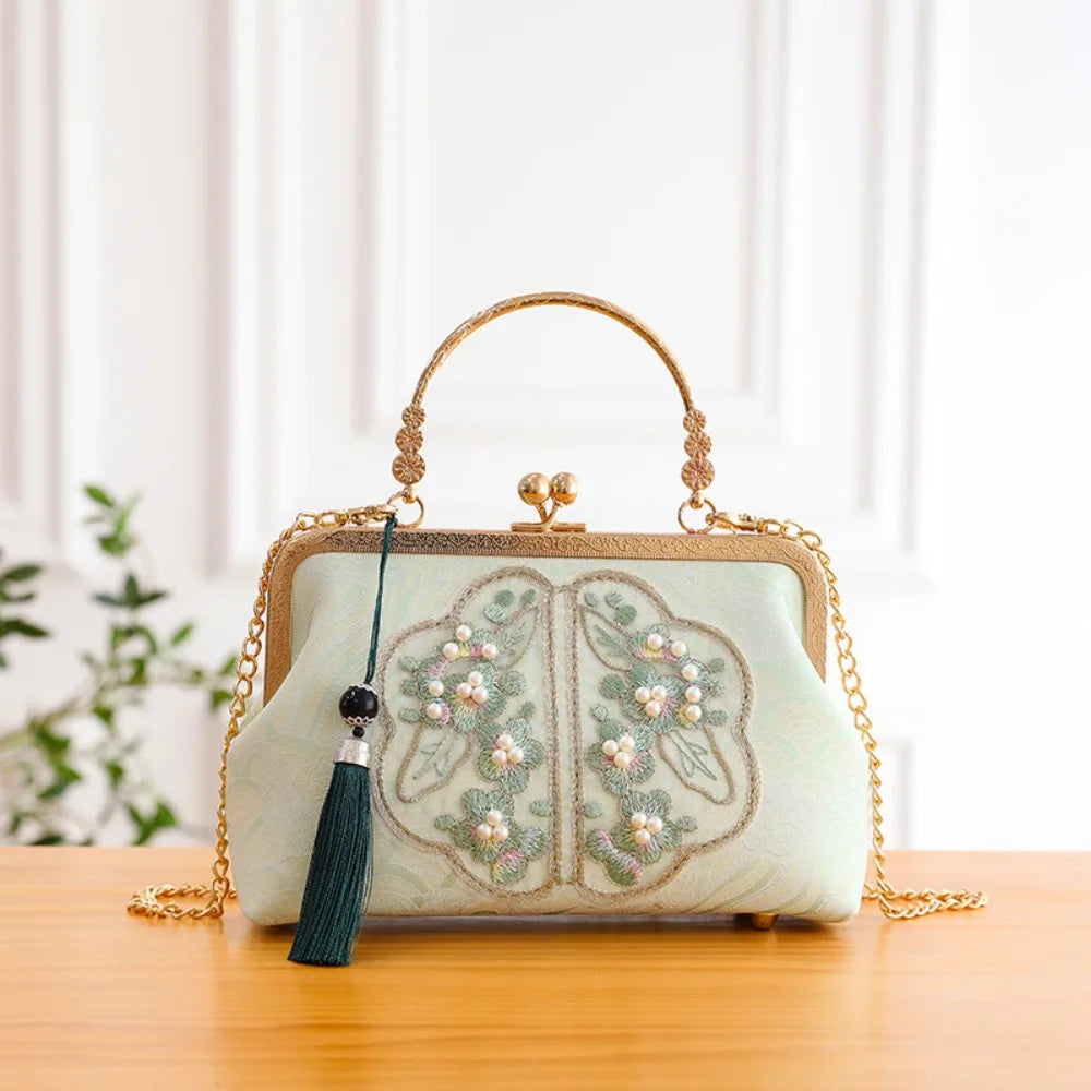 Fashion Chinese Style Banquet Bag Embroidery Pearl Handle Qipao Bag Trendy High Capacity Cosmetic Bag Women
