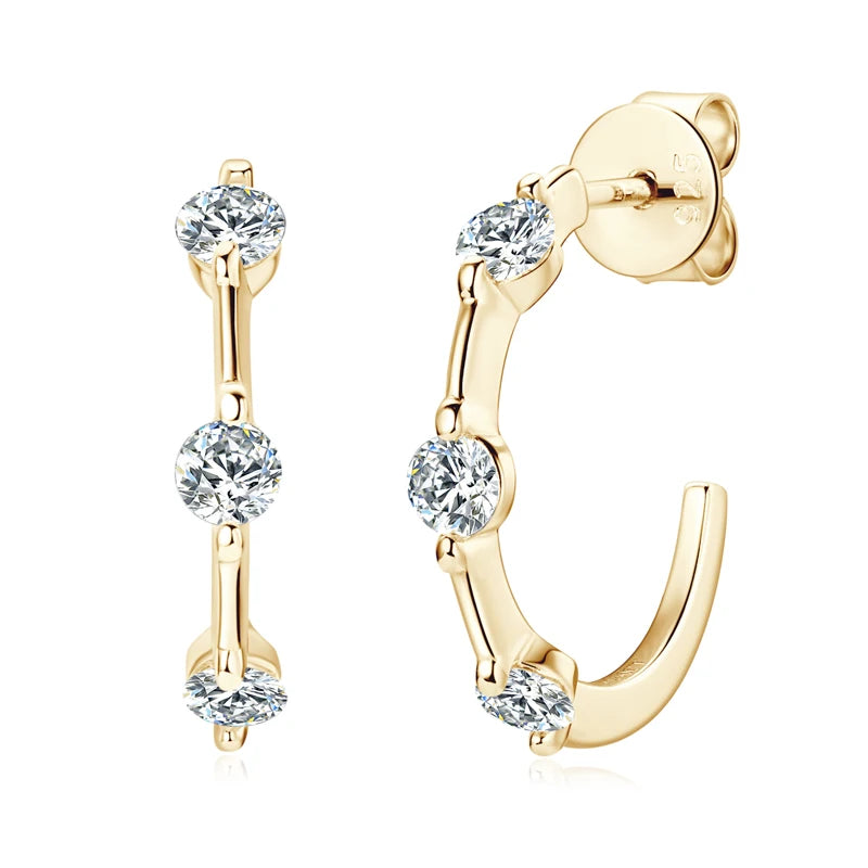 Lnngy Certified 3mm Moissanite Earrings for Women 925 Sterling Silver Unique C-shaped Stud Earring Classic Fine Jewelry Gifts