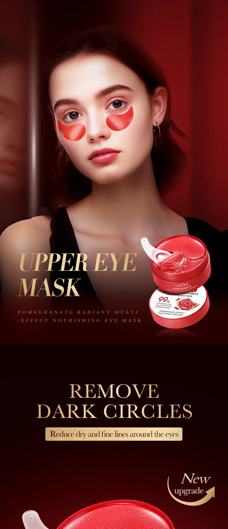 60pcs SADOER Red Pomegranate Collagen Eye Mask Firming Anti Dark Circles Remove Eyes Bag Moisturizing Eye Patches Eyes Skin Care