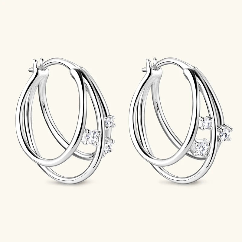 Lnngy Exquisite Multilayer Circle Earrings For Women 925 Sterling Silver Bling Moissanite Huggies Hoop Earring Fashion Jewelry