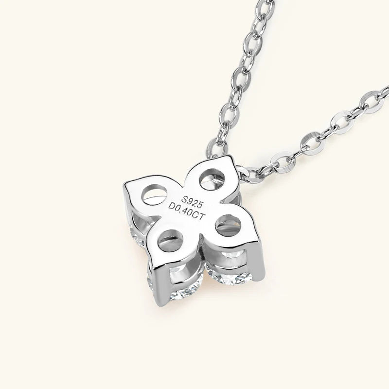 Lnngy 925 Sterling Silver Four Leaf Clover Pendant Necklace Bracelet 3mm 0.1ct Moissanite Stud Earring For Women Jewelry Set