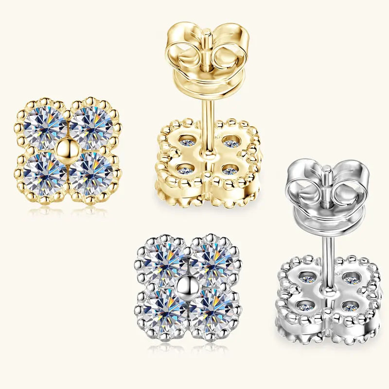Lnngy Certified Four Leaf Clover 3mm Moissanite Earrings For Women 925 Sterling Silver Stud Earrings Moissanites Jewelry Gift