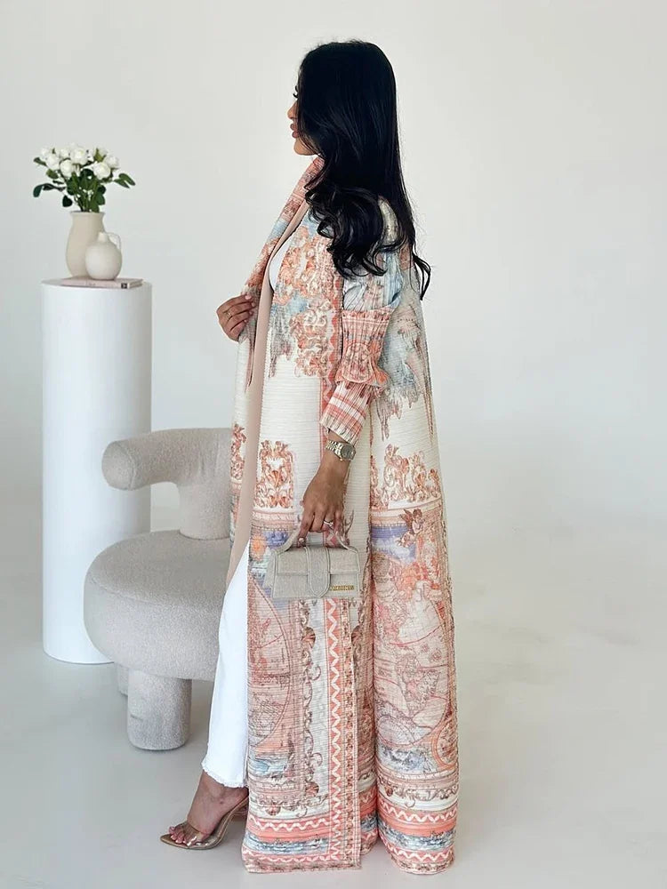 KAF Dubai Abaya Luxury Evening Coat Women Formal Robe Eid Abaya Ramadan 2025 Female Pleated Cardigan Long Sleeve Trench Coats