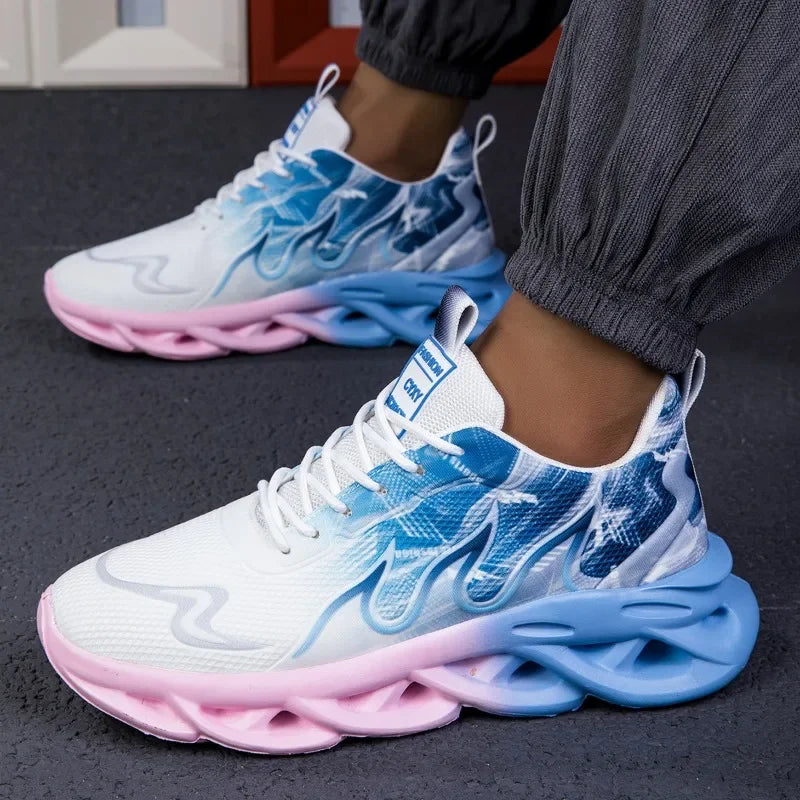 Men's Casual Sports Shoes Breathable Lightweight Flame Print Sports Shoes Summer Outdoor Tennis Running Hiking Shoes for Men