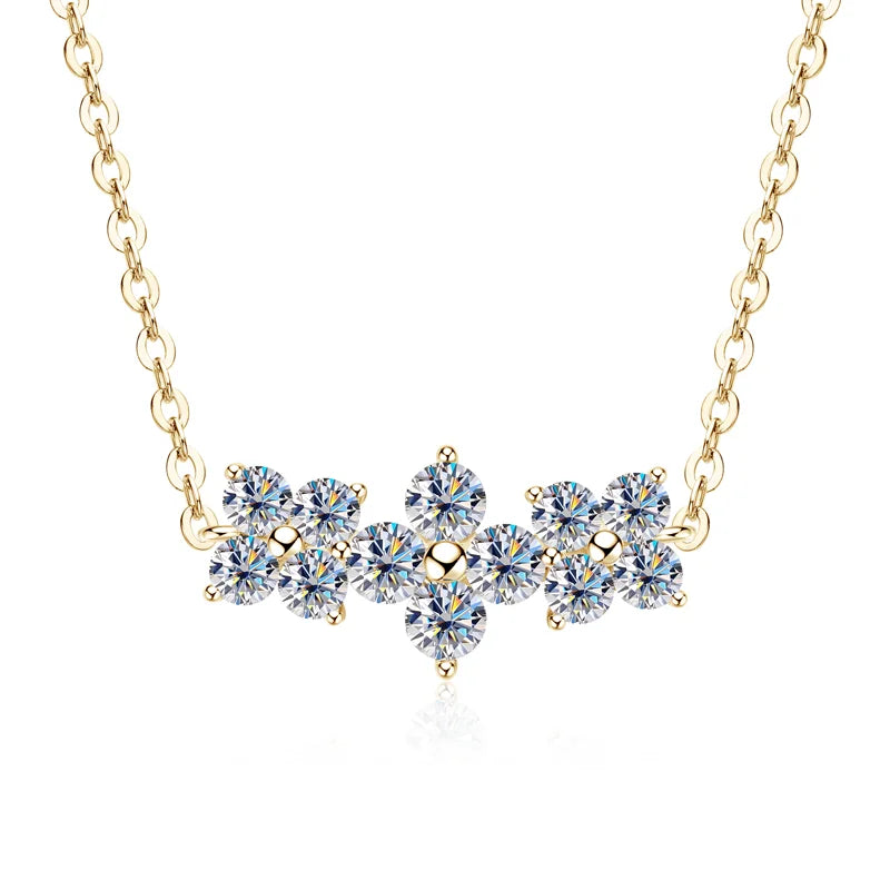 Lnngy 925 Sterling Silver Elegant Four-Leaf Clover Pendant Necklace 3mm&2.5mm Round Moissanite Necklaces for Women Jewelry Gift