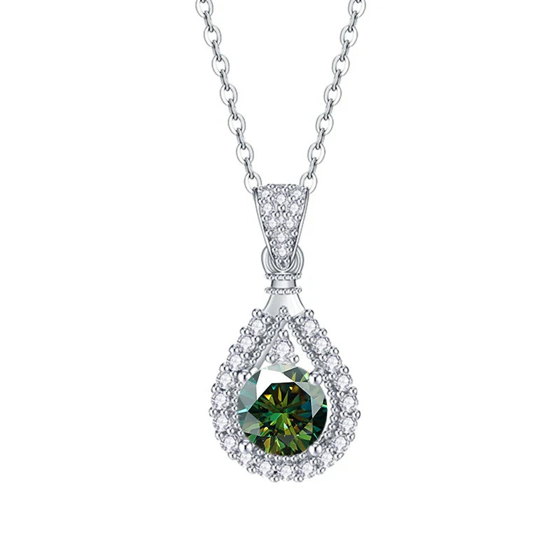JoyceJelly 1CT Colorful Moissanite Necklace Sterling Silver 925 Jewelry Female Water Drop Shaped Pendant Top Quality Dating Gift