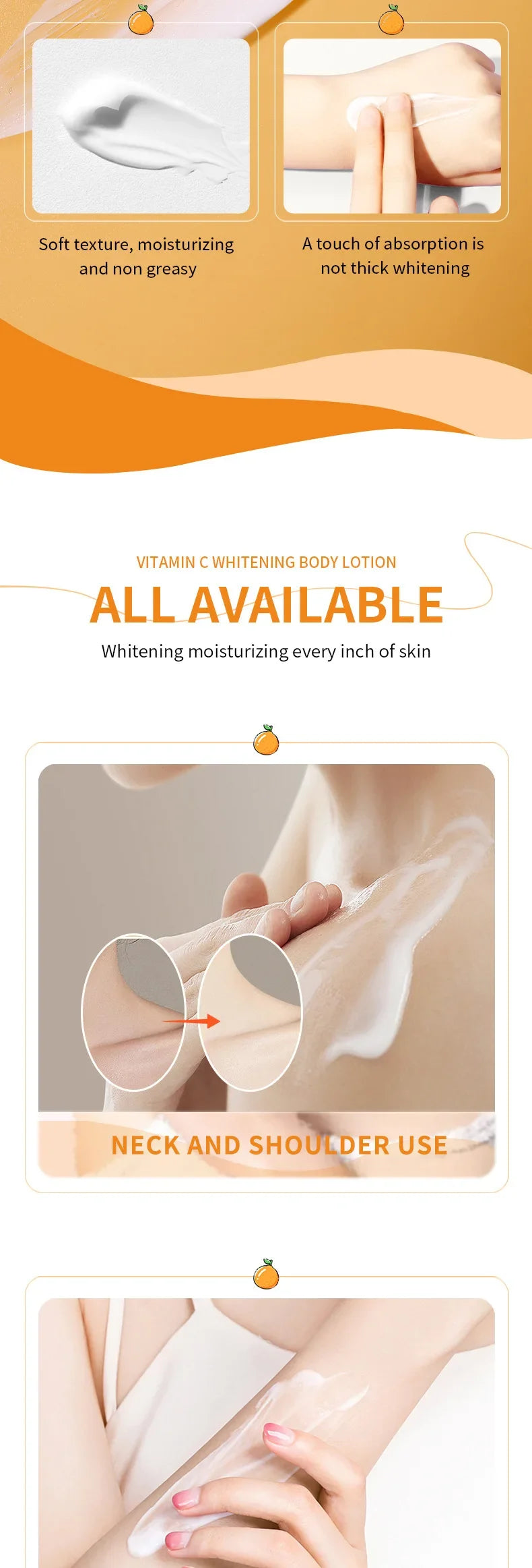 Vitamin C Body Lotion Whitening Creams Moisturising Exfoliating Leg Arm Back Body Skin Care Cream for Women Men