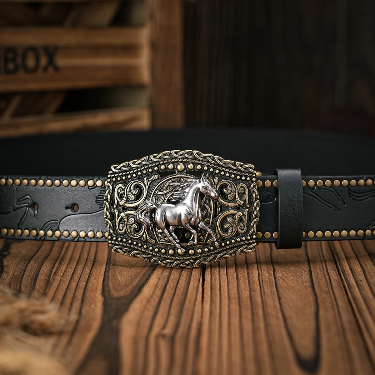Men & Women-Western-Cowboy-PU Leather-Belts - Vintage Belt Floral Engraved Buckle Belt for Jeans