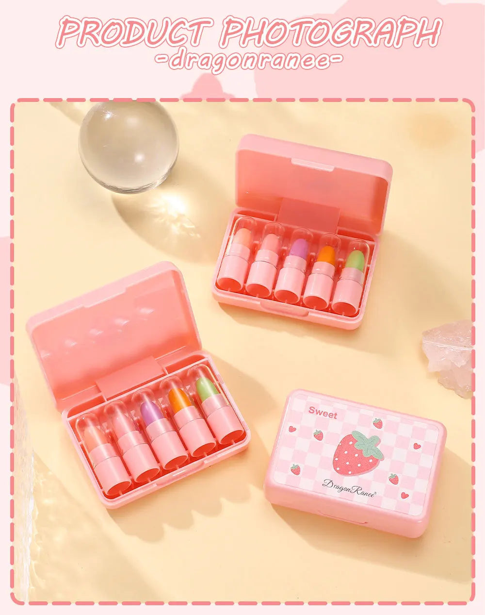 5pcs/set temperature change mini lipstick set fruit flavor is not easy to stick cup color change lipstick