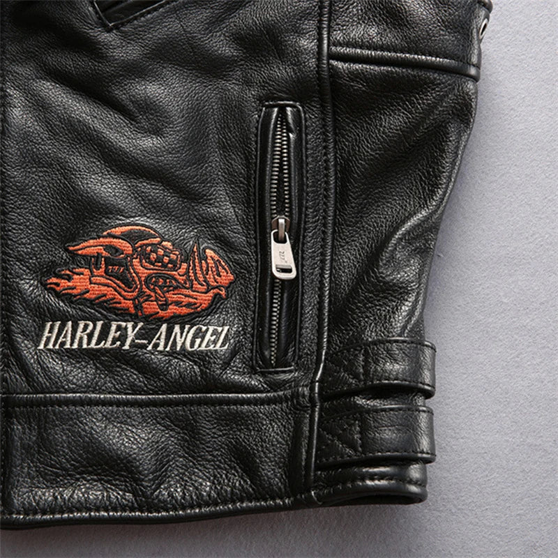 Slim street leather undershirt casual head layer cowhide vest men women couple models motorcycle sleeveless jacket