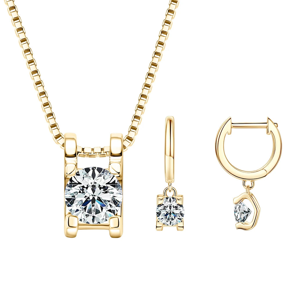 Lnngy 0.5ct-1ct Moissanite Pendant Necklace Earring For Women 925 Sterling Silver Stud Earrings Collares Mujer Bling Jewelry Set
