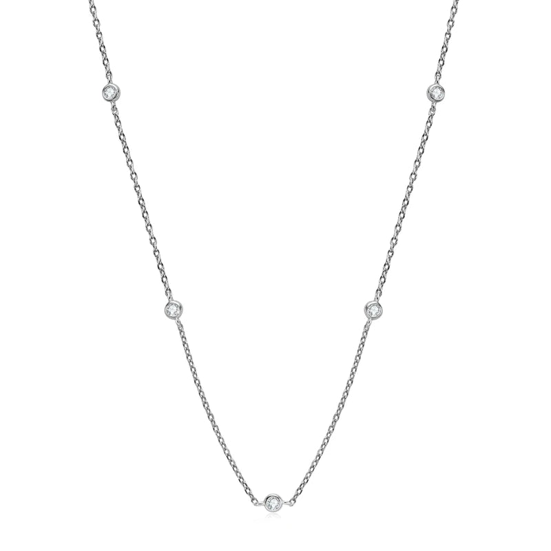 Lnngy 925 Sterling Silver Necklaces Round Cut 2.5mm/4mm Bezel Moissanite Choker Necklace for Women Multilayer Neck Jewelry
