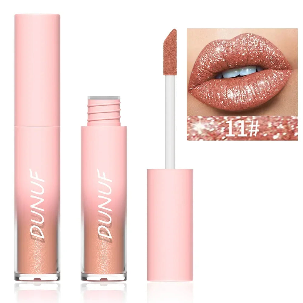 18 Color Sexy Red Diamond Glitter Lip Gloss Metallic Waterproof Long Lasting Matte Shimmer Liquid Lipstick Women Makeup Cosmetic