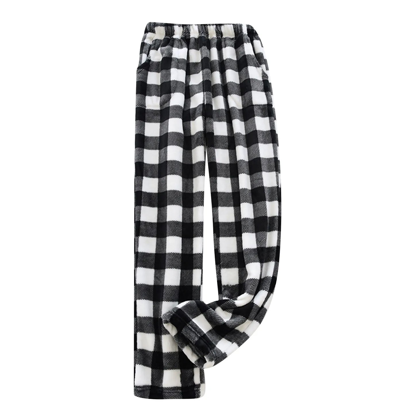Women Loose Pajama Pants Plush Sleep Pants Soft Elastic Waist Pajama Bottoms Plaid New Classics Pants With 2 Pockets S-3XL