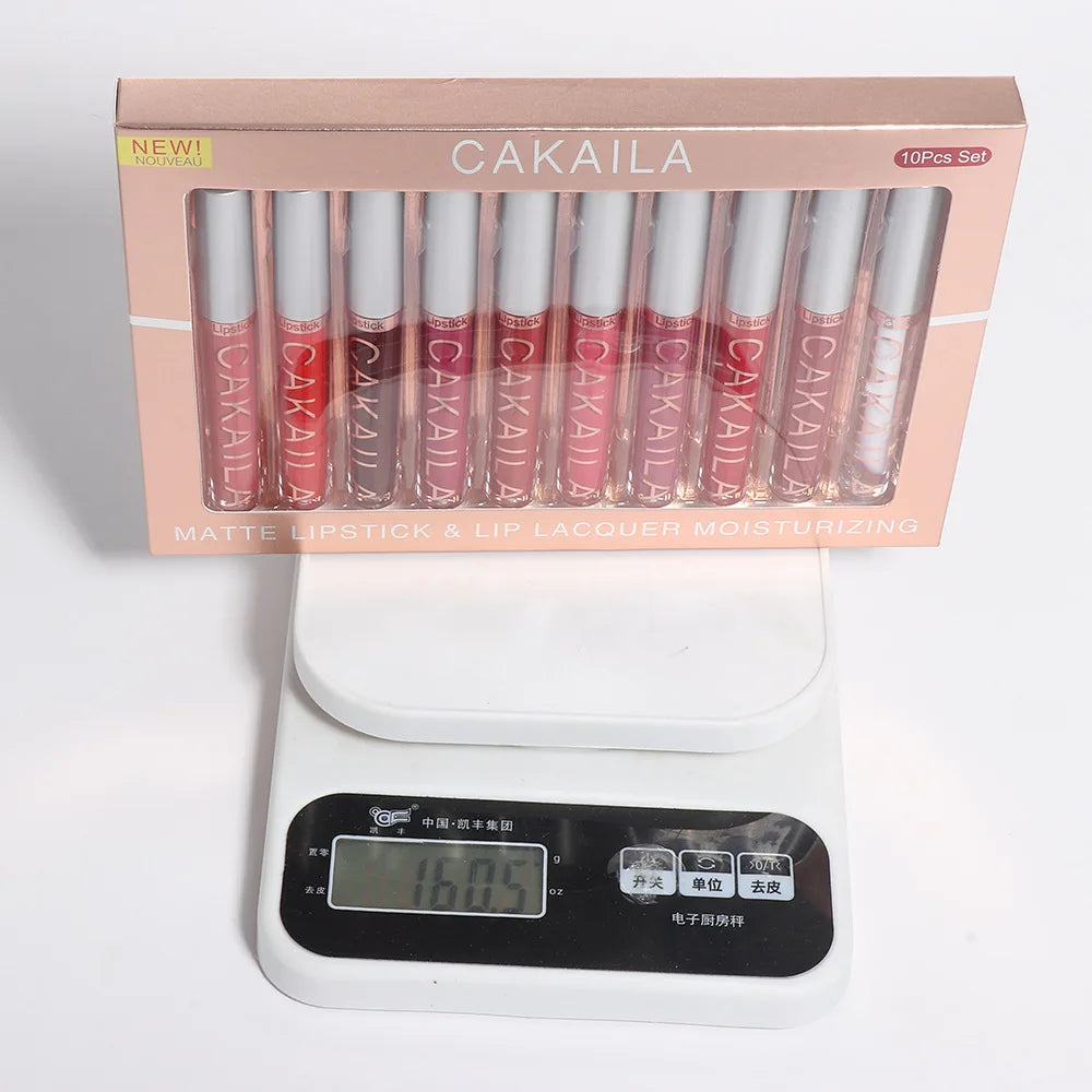 CAKAILA 10pcs/set Nude Lip Gloss Matte Velvet Lipstick Waterproof Long-lasting Liquid Lipstick Women Moist Lip Tint