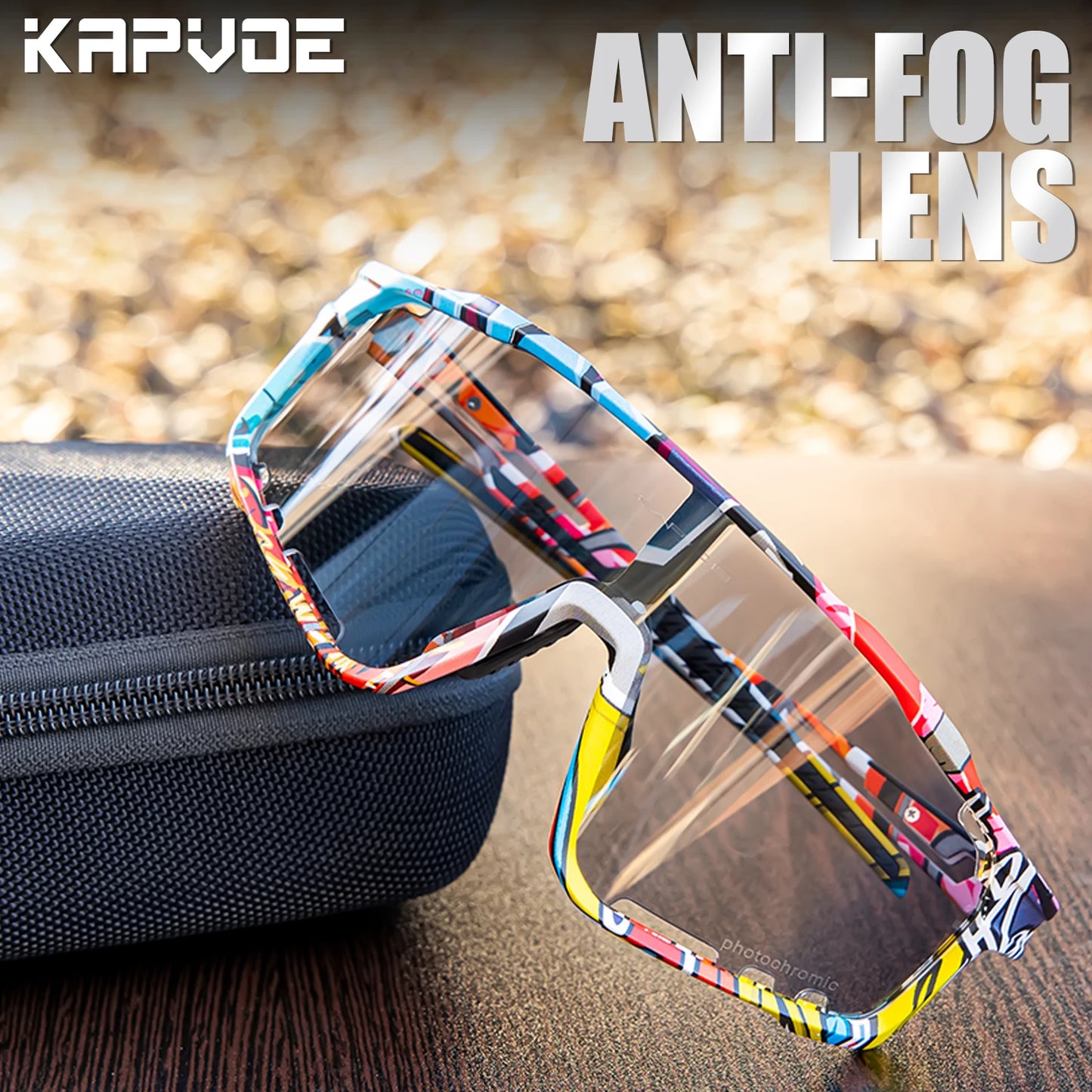 Kapvoe Outdoor Photochromic Sunglasses Anti-fog Cycling Glasses Bike Bicycle Men Women Sports Hiking MTB UV400 Anti-fog Goggles