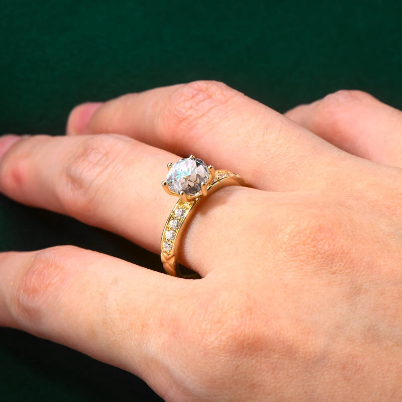 Lnngy Certified 10K Pure Gold Moissanite Ring for Women AU417 Lab Created Diamond Halo Engagement Rings Exquisite Jewelry Gift
