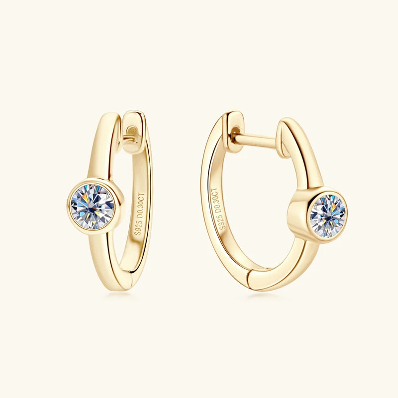 Lnngy Sterling Silver Earrings 925 Exquisite Bezel Setting 4MM 0.3CT Moissanite Hoop Earring For Women Temperament Fine Jewelry