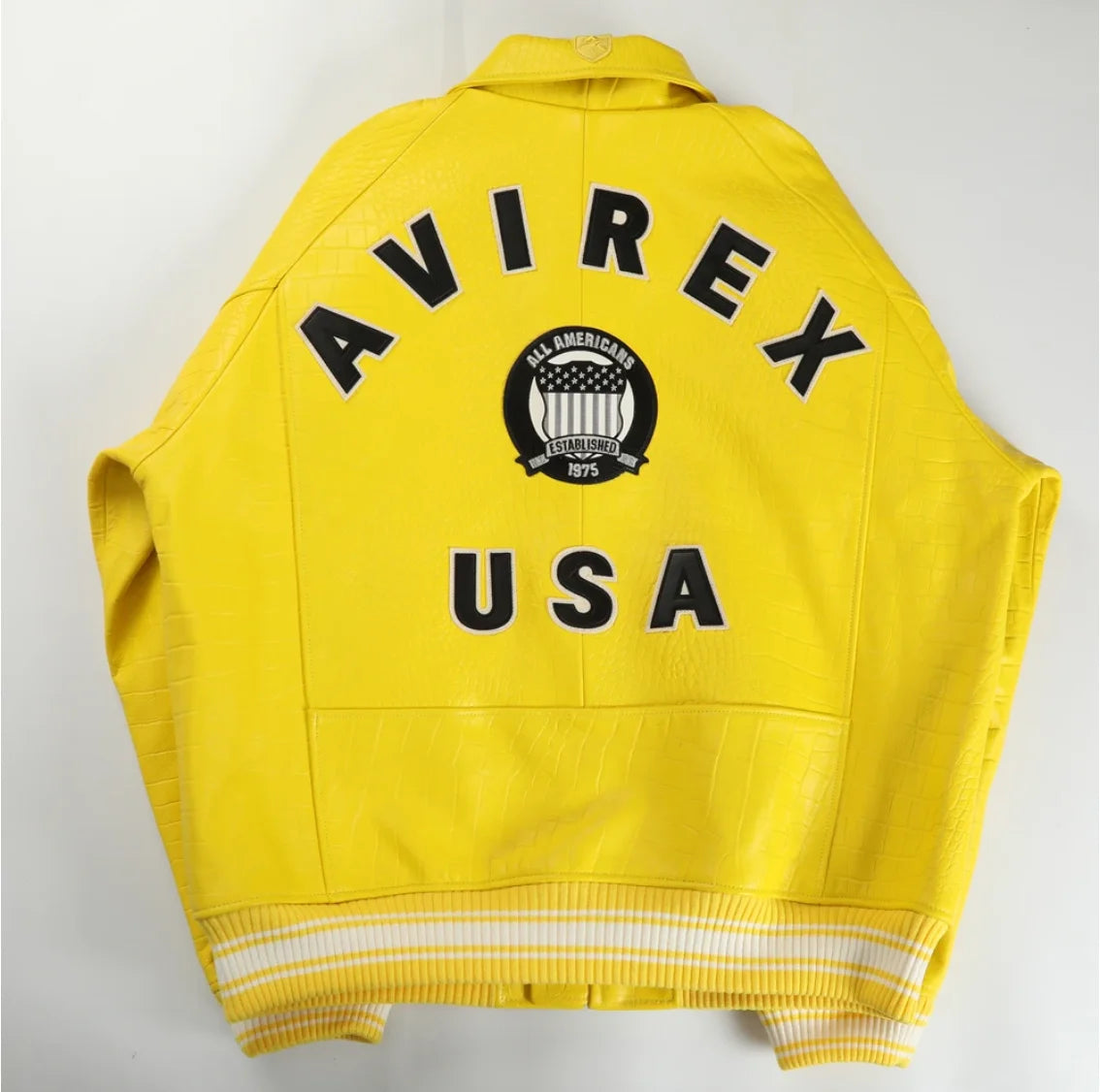 AVIREX new men's genuine leather jacket France 1.5 mm thick sheepskin embroidered crocodile pattern flight suit baseball coat
