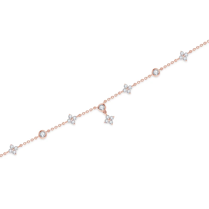 Lnngy Moissanite Four Leaf Flower Chain Bracelet for Women 925 Sterling Silver Niche Simple Desgin Bracelets Jewelry Accessories