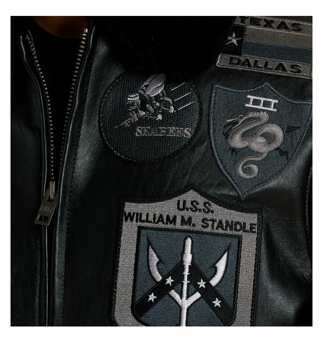 G1 flight suit jacket men Europe and the United States size embroidery French sheepskin leather coat sheep shearling collar top