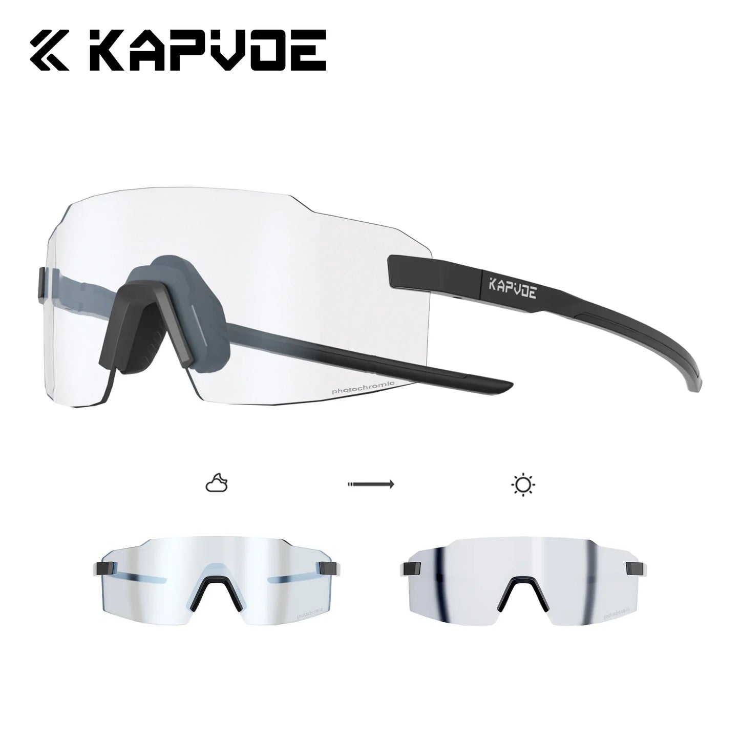 Kapvoe New Photochromic Sports Runnning Sunglasses Cycling Glasses Men Adjustable Nose Pad Women UV400 Hiking Bicycle Eyewear