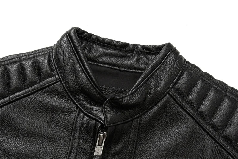 Men's Natural Leather Jacket First Layer Calfskin Stand Collar Motorcycle Jacket Retro Brown Cowhide Jacket Men‘s Biker Clothes