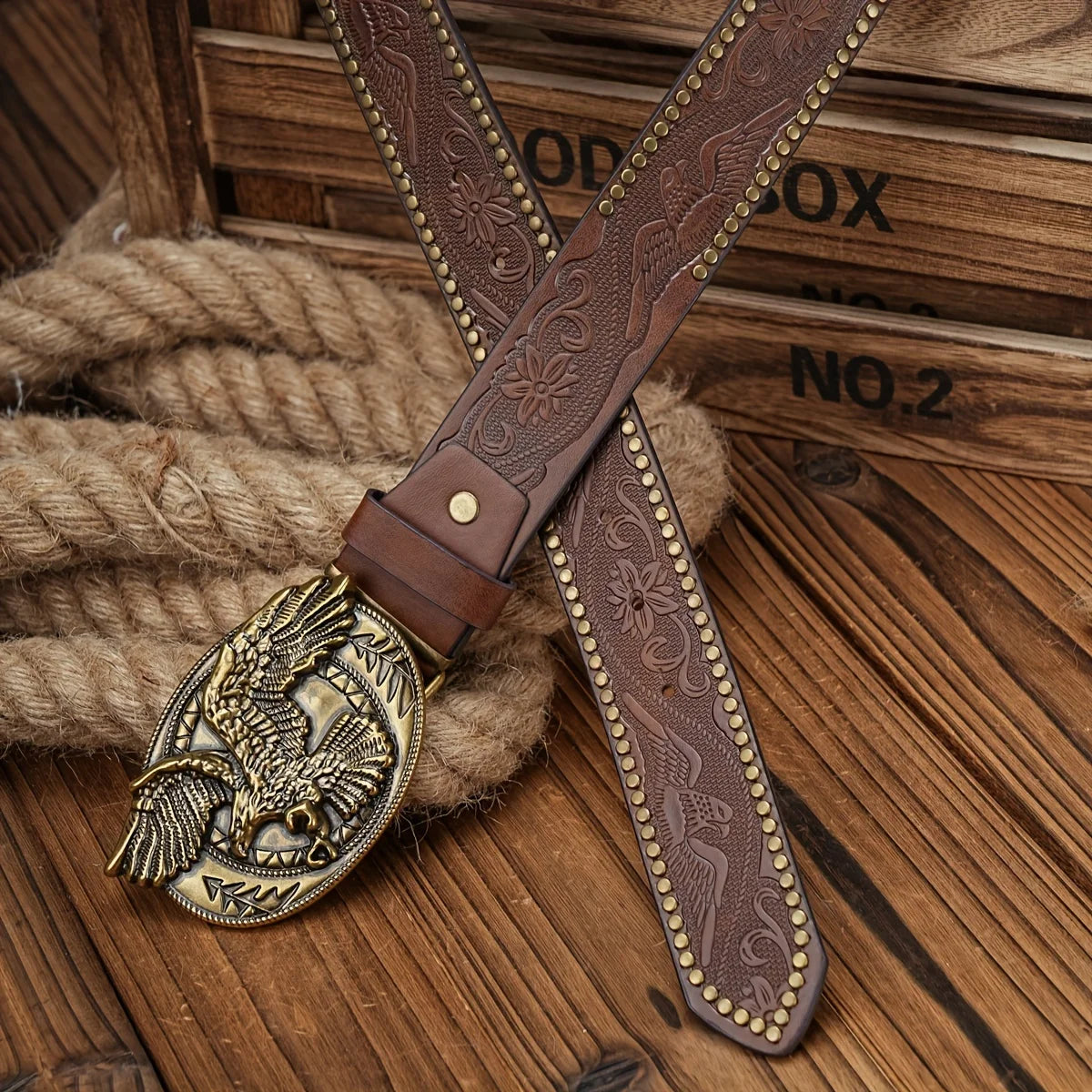 Men - Women - Western Denim - pu leather - Belt - Vintage jeans with needle buckle brown belt