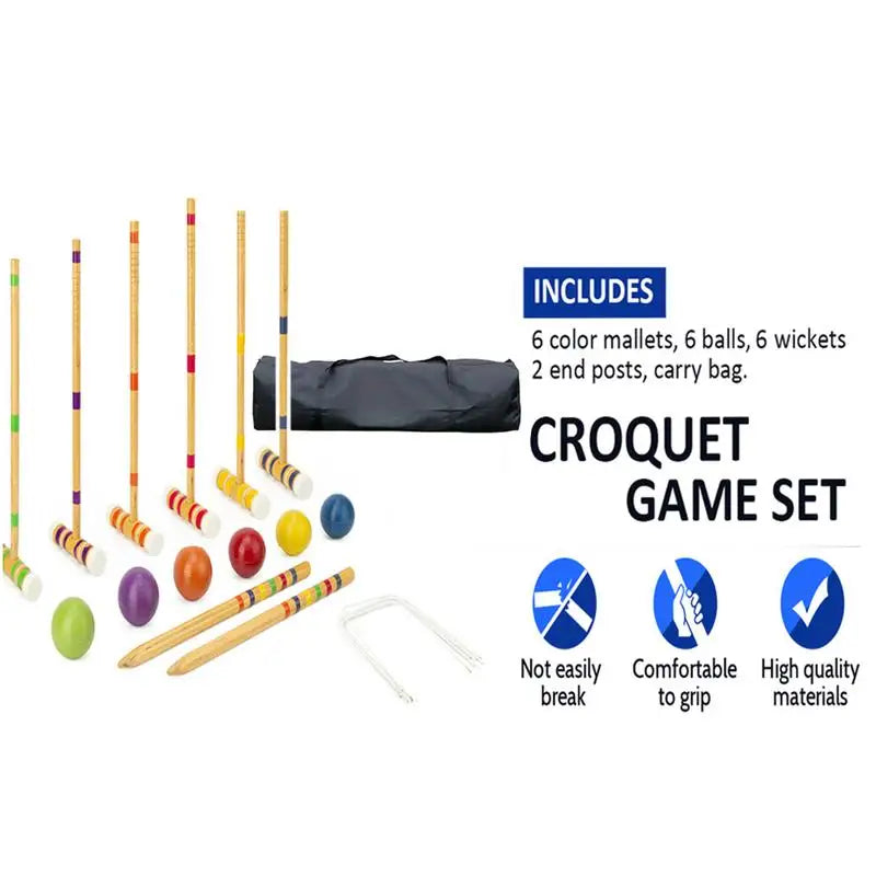 Croquet Game 6 Players Outdoor Family Games Reusable Wooden Bowling Set Outdoor Sports Kit For Men Women