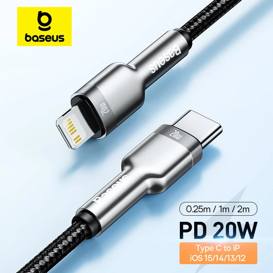 كابل Baseus 20 واط PD USB C لشحن iPhone 14 13 12 شاحن سريع لأجهزة MacBook iPad Pro من النوع C إلى سلك Lightning