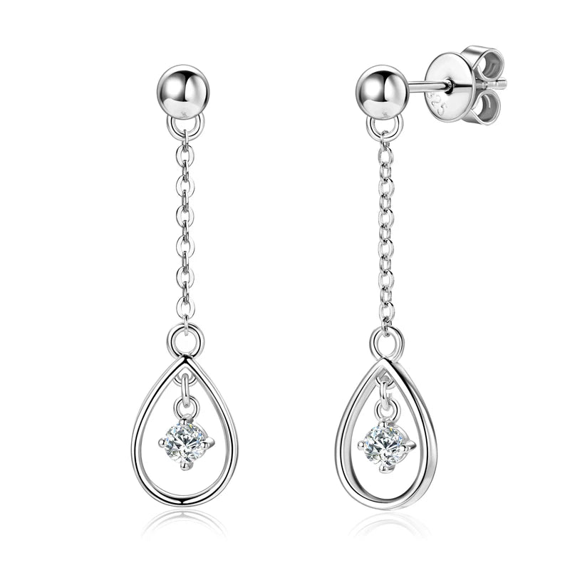 Lnngy Exquisite Round Cut 3mm Moissanite Earrings For Women 925 Sterling Silver Waterdrop Dangle Earring Wedding Jewelry Gift