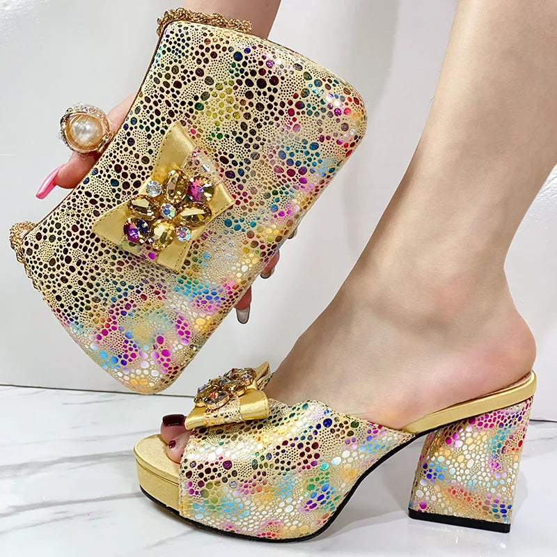 Slingback Sandals & Bag Set – Italian Style, African Ladies Peep Toe, High Heel Party Shoes