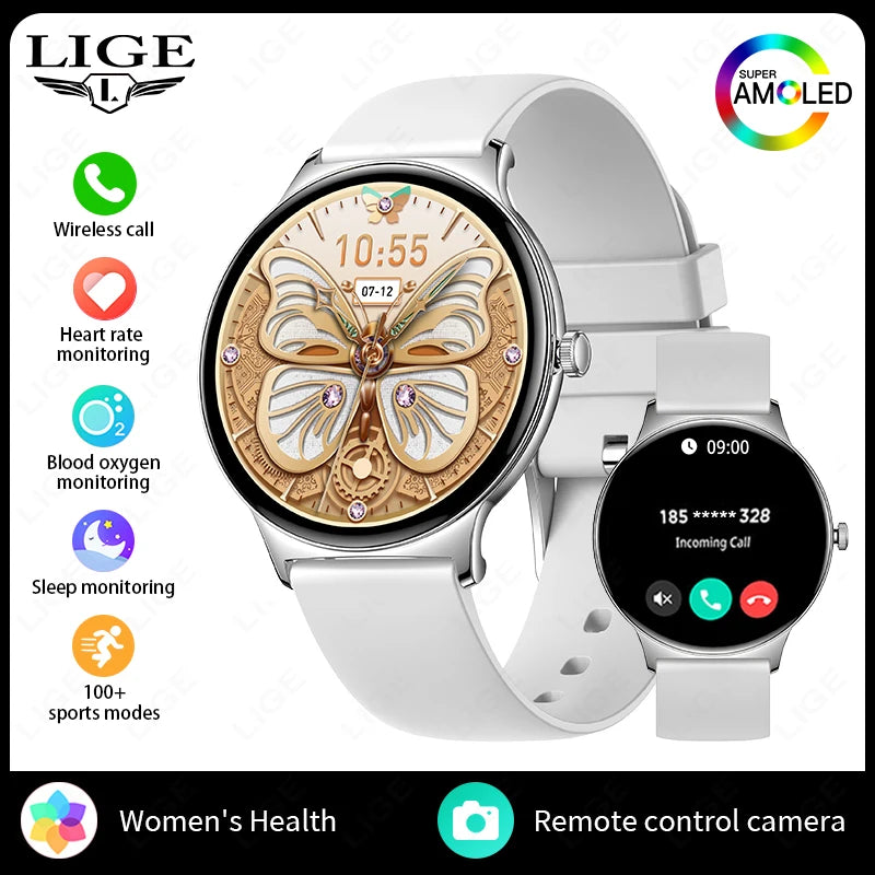 LIGE New 1.43" Bluetooth Call Smartwatch Women Men 466*466 AMOLED Full touch Screen Women Smartwatches Ladies For Android ios