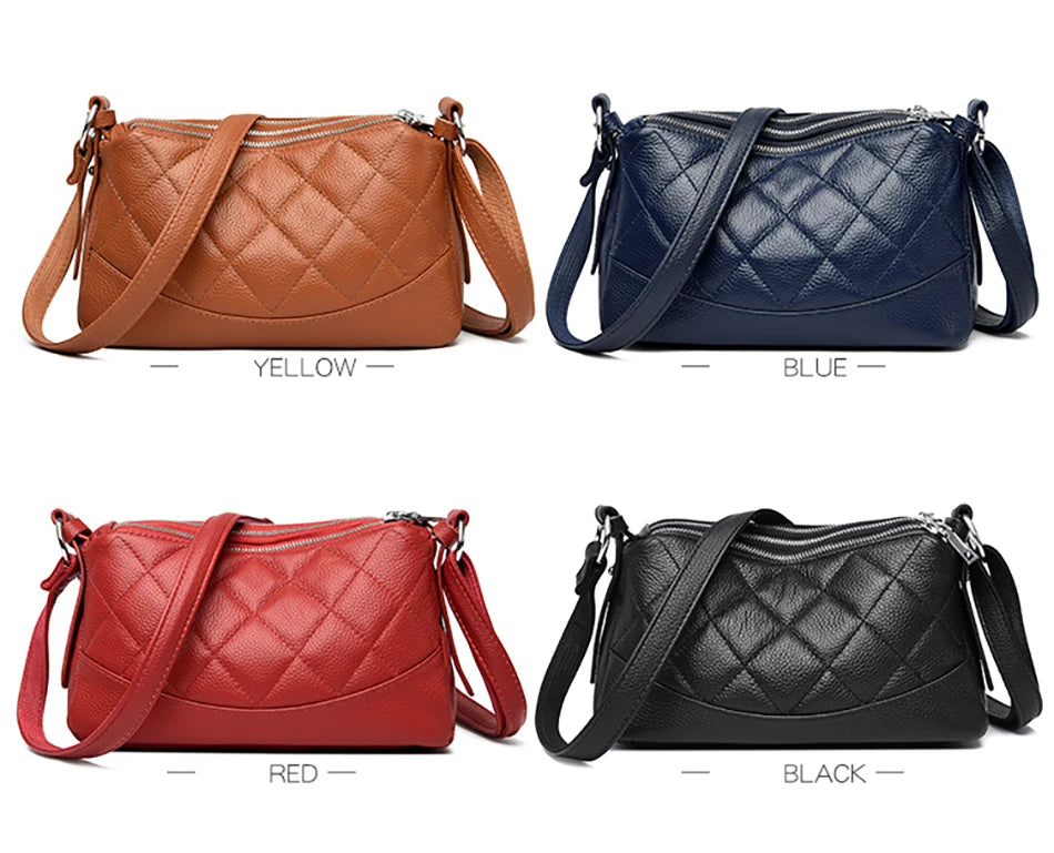 2024 New Women's Shoulder Bag 100% Genuine Leather Female Crossbody Bags Girl Tote Bolsas Three Layer Large Capacity Wallet Sac