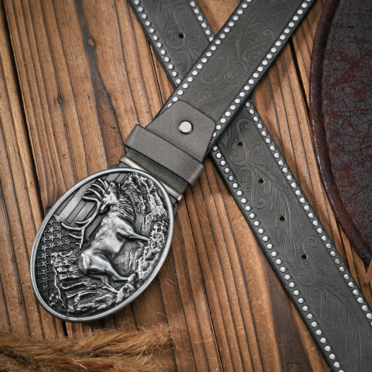 Men - Women - Western Denim - pu leather - Belt - Vintage jeans with carved buckle belt